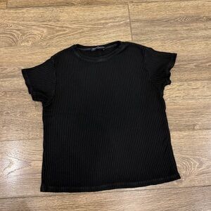Brandy Melville Ribbed Short Sleeve T-Shirt Black